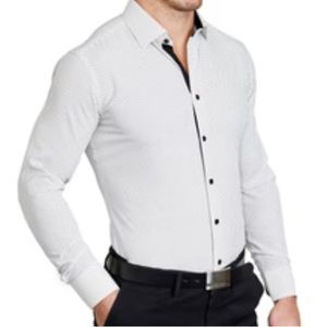 State and Liberty white with black polka dots dress shirt